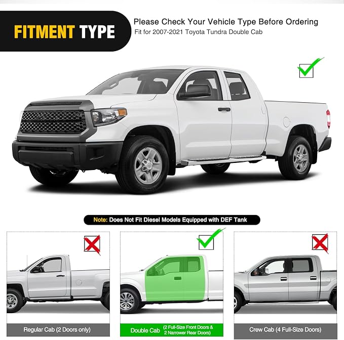 Nilight Running Boards for 2007-2021 Toyota Tundra Double Cab 2 Full-Size Door & 2 Half-Size Door 6 Inch Side Step Nerf Bars Stainless Steel
