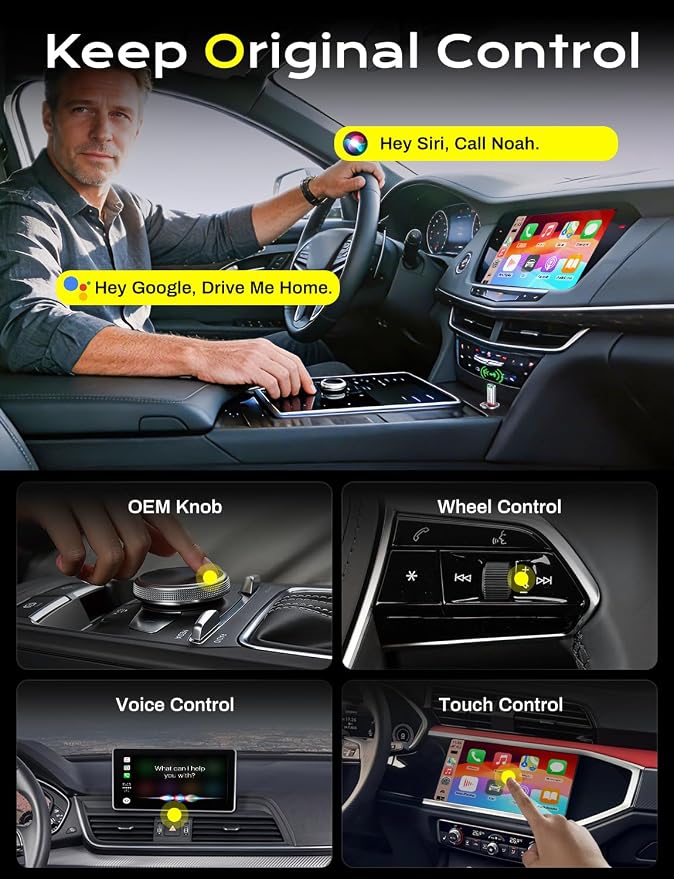 2-in-1 Wireless CarPlay Adapter 2026 Support Apple CarPlay & Android Auto, Fast Auto-Connect, No Latency, Mini Bluetooth Dongle Convert Wired to Wireless Compatible with iPhone & Android Silver U3