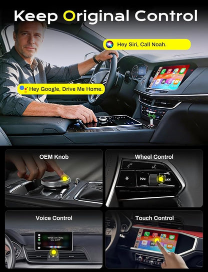 2-in-1 Wireless CarPlay Adapter 2026 Support Apple CarPlay & Android Auto, Fast Auto-Connect, No Latency, Mini Bluetooth Dongle Convert Wired to Wireless Compatible with iPhone & Android Silver U3