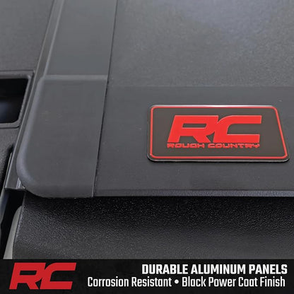 Rough Country Hard Flip Up Truck Bed Tonneau Cover for Dodge Ram 1500 (2009-2018) & 2500 (2010-2025) - Aluminum Tri-Fold Bed Cover, Fits 6'4 (76.3") Bed