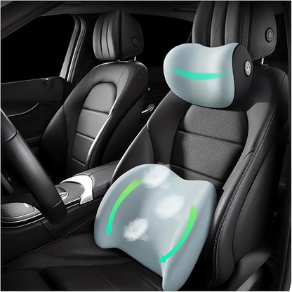 Car Headrest & Lumbar Support Cushion Ergonomic Car Seat Neck Back Rest Pillows Orthopedic Memory Foam Head Rest and Lower Lumbar Support Pillow Set Backrest Driving Seat Office Chair Support (Blue)