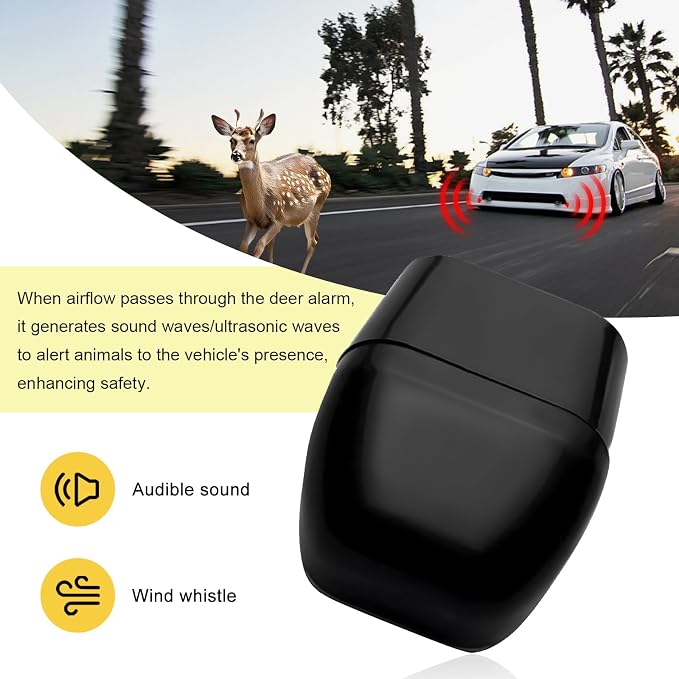 4 PCS Deer Whistles for Cars, Avoid Collisions Animal Alert Device with Adhesive Tapes, Universal Deer Warning Whistle for SUVs Trucks Motorcycles, Car Accessories (Black)