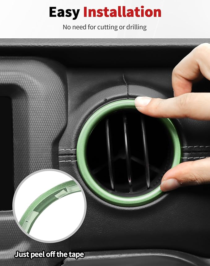 JWWY JL AC Air Vent Trim Rings & Dashboard Headlight Switch Decor Switch Knob Cover Kit Fit for 2018-2023 Jeep Wrangler JL JLU Interior Accessories, Aluminum Alloy 8PCS Green