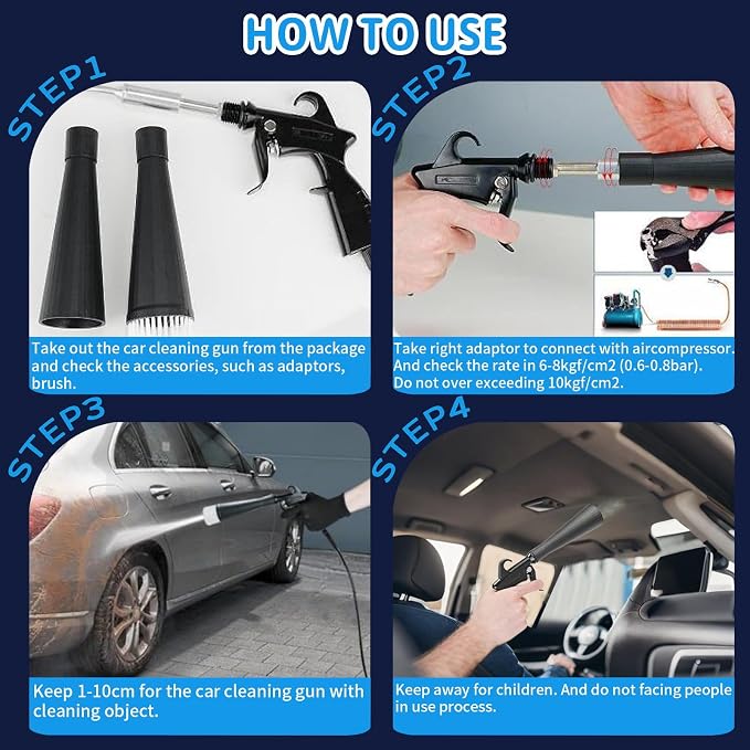 Detailing Car Cleaning Gun Interior Dryer Air Blow Gun, High Pressure Blower Gun, Car Detail Gun Fast Drying Blows Away Dust and Dirt Using Air