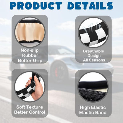 Car Steering Wheel Cover, 14.5"-15" Inch Universal Anti-Slip DurableSteering Wheel Protective Cover, Breathable Auto Interior Decoration Accessories for Sedan SUV Truck (Black White Checkered)