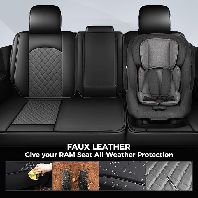 FREESOO Seat Covers for Dodge Ram 2019-2026 Ram 1500 Crew Quad Regular Cab 2011-2026 2500 3500 Mega Cab Bighorn Longhorn Laramie Tradesman, with Flat Bench, Black Grey