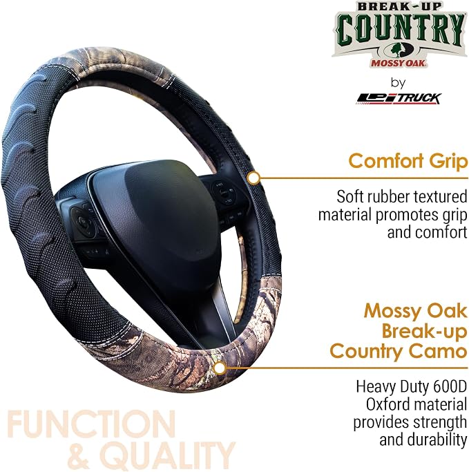 Mossy Oak Steering Wheel Cover with Comfort Grip; Heavy Duty 600D Oxford Material with Mossy Oak Break-up Country Camouflage; Fits All Large Trucks and SUVs with Steering Wheel Size 15.5" to 16"