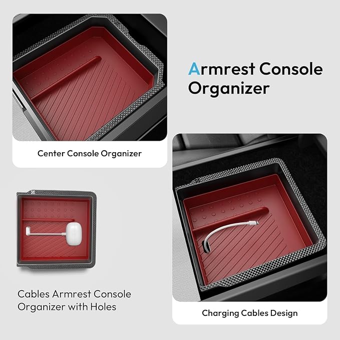 XINTUO Center Console Organizer Tray for Tesla Model Y Juniper 2025-2026 & Model 3 Highland 2024-2026 [Premium PC + Silent Silicone Liner] Cup Holder for Tesla Model Y Juniper Accessories