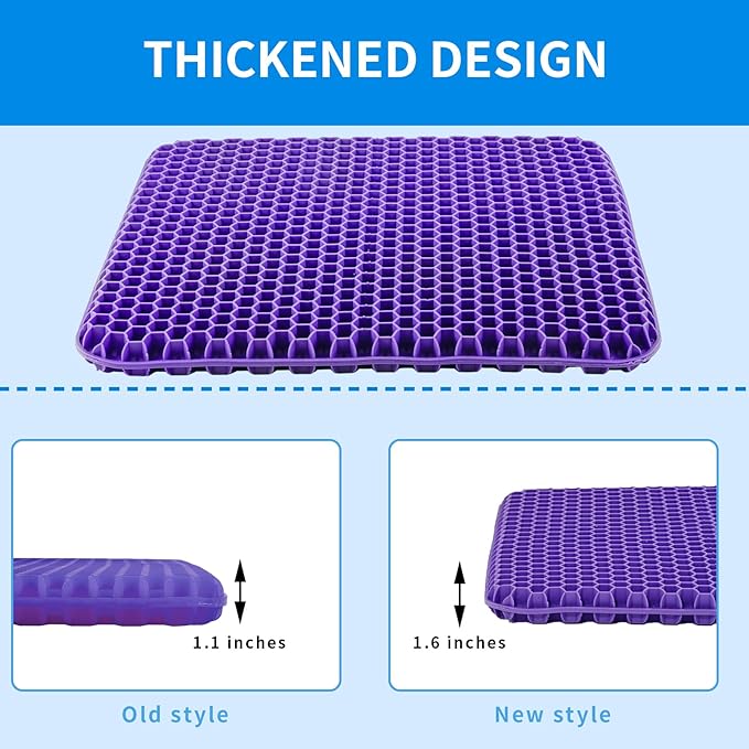 Gel Seat Cushion, Cooling Honeycomb Cushion for Long Sitting, Tailbone & Coccyx Pain Relief, Ergonomic Office Chair Pad, Breathable for Car Seat & Wheelchair(Light Purple)