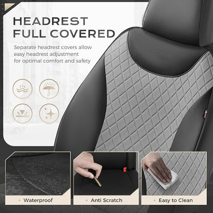Coverado Car Seat Covers, 5 Seats Front and Rear Seat Covers for Cars, Leather Seat Covers Waterproof Car Seat Protectors, Automotive Seat Cushions Universal for Most Sedan, SUV, Truck, Black & Gray