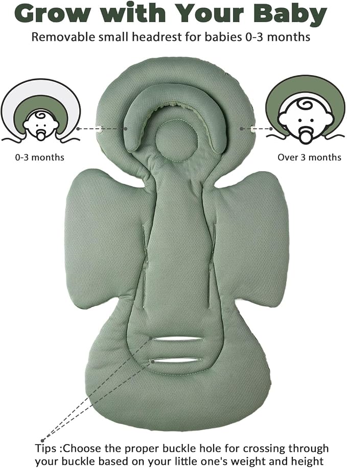 TinlyFinly Infant Car Seat Insert with Extra Cushion for Preemie to Toddler, Reversible Newborn Carseat Insert for Baby Head Body Support, Fits for Stroller, Baby Swing, Bouncer - Dots, Dark Green