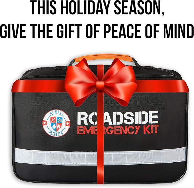 Always Prepared Premium Roadside Emergency Kit for Car - Car Safety Kit, Tools, First Aid, Visibility Gear & More - Perfect Roadside Assistance Kit Gift for New Drivers (125 pc)