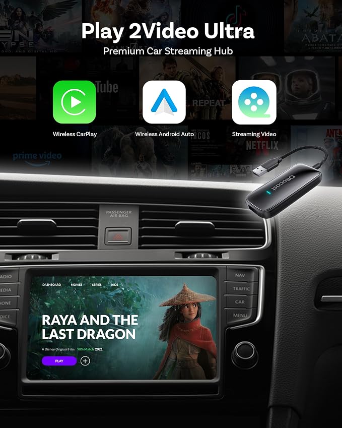 OTTOCAST Play2Video Ultra – Wireless CarPlay & Android Auto Adapter with YouTube, Netflix, Spotify, IPTV | 5GHz WiFi, Auto Connect, No Delay