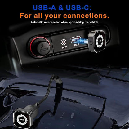 2026 4-in-1 CarPlay Adapter Wireless CarPlay + AirPlay + Android Auto + MirrorLink | Plug-&-Play for iPhone 10+ & Android 11+ | USB-A & Type-C Dual Ports (Black and White)