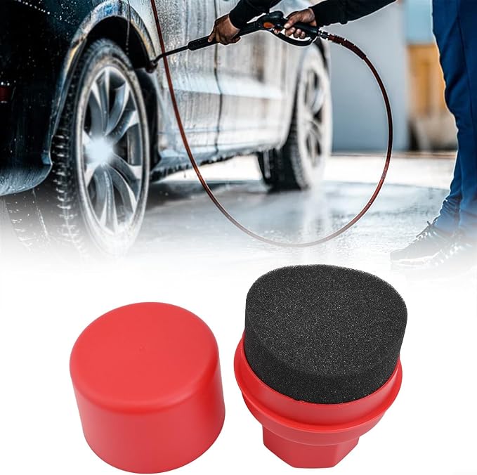 Wheel Tire Sponge Brush for Car Polishing and Waxing with Protective Lid, Featuring Curved and Flat Shape Applicators (Red radians hard)