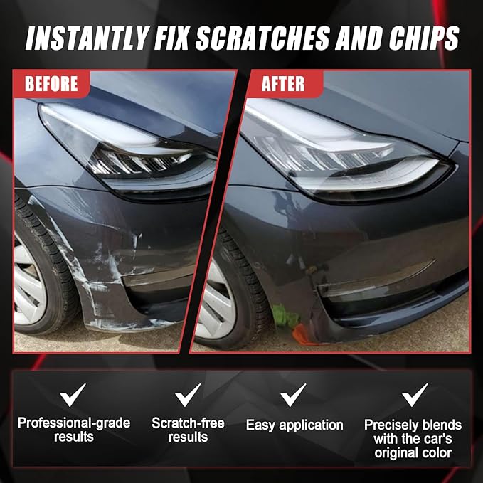 Touch Up Paint for Cars (Stealth Grey PN01), Compatible with Tesla Model Y/3/X/S, 0.4 fl oz Color Accurate 2-in-1 Car Paint Scratch Repair Pen, Easy to Use, Fast-Drying, Long-Lasting