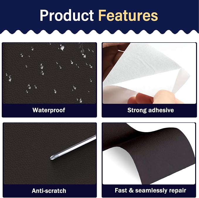 Zenyao Leather Repair Patch Tape - Self Adhesive Leather Repair Kit for Car Seat Furniture, Heavy Duty Vinyl Repair Patch for Couch Sofa, Waterproof Fix for Tears, 8x11 Inch, 2 Pieces, Dark Brown