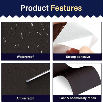 Zenyao Leather Repair Patch Tape - Self Adhesive Leather Repair Kit for Car Seat Furniture, Heavy Duty Vinyl Repair Patch for Couch Sofa, Waterproof Fix for Tears, 8x11 Inch, 2 Pieces, Dark Brown