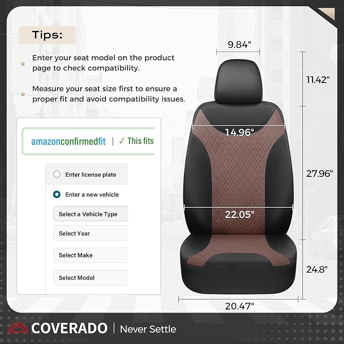 Coverado Car Seat Covers Full Set, Leather Seat Covers for Front and Back Seat, Waterproof Car Seat Protectors with Splicing Design, Automotive Seat Cushions Universal for Most Cars, Black & Coffee