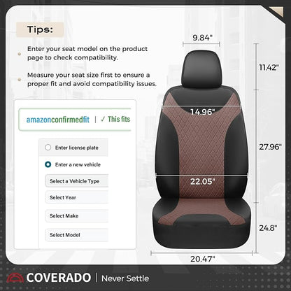 Coverado Car Seat Covers Full Set, Leather Seat Covers for Front and Back Seat, Waterproof Car Seat Protectors with Splicing Design, Automotive Seat Cushions Universal for Most Cars, Black & Coffee