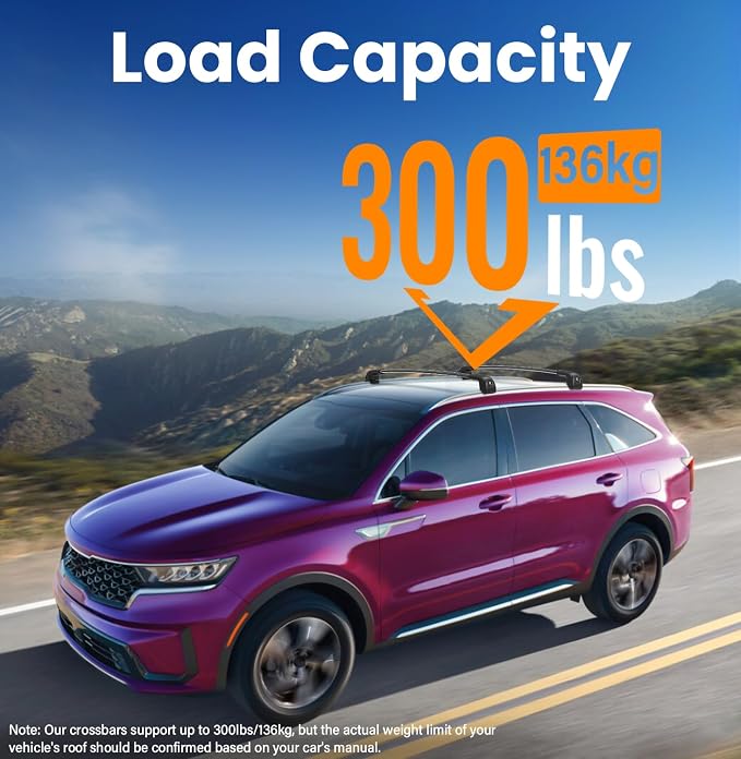 300LBS Roof Rack Cross Bars 300lb Compatible with Kia Sorento and Sorento Hybrid 2021-2026 with Flush Rails,Heavy Duty Lockable Aluminum Roof Rails Crossbars Cargo Bars Carrier Luggage