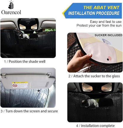 Cute Pink Bunny Car Windshield Sun Shade Rabbit Animal Foldable UV Ray Sun Visor Protector Sunshade to Keep Your Vehicle Cool (55" x 27.6")