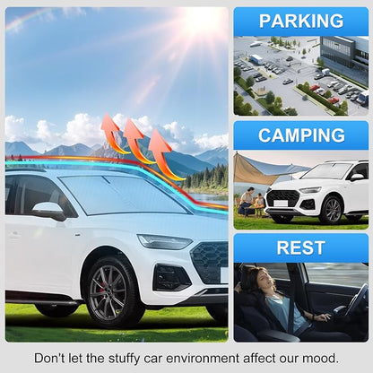 Custom Fit Windshield Sun Shade for Audi Q5 2018-2026 | Custom Fit Windshield Cover, Blocks UV Rays, Double-Layer Heat Shield, Durable Frame, Easy Fold & Storage