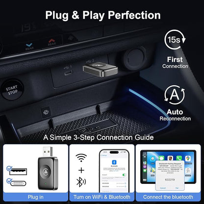 Wireless Carplay Adapter for iPhone & Android, Mini 2-in-1 CarPlay Dongle, Plug & Play, No Delay, Convert Wired to Wireless Bluetooth Apple Carplay, with USB&USB-C, for Apple iOS 10+ and 2016+ Cars
