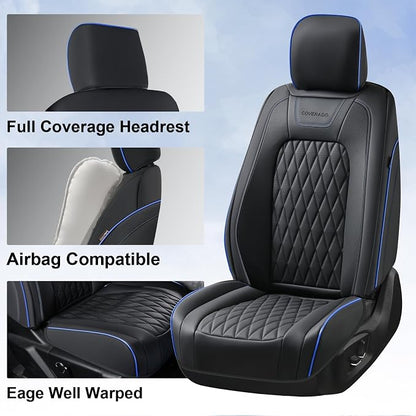 Coverado Leather Ford F150 Seat Covers Full Set, Automotive Seat Covers for Pick-up Truck, Waterproof Cushion Cover for 2015-2026 F150 and 2017-2026 F250 F350 F450 (Blue line)