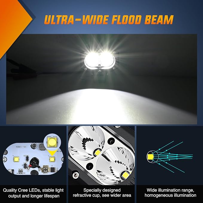 Nilight LED Pod Light 24W 4 Inch 2PCS White Flood Beam Driving Lights LED Pods IP67 Waterproof Auxiliary Offroad Lighting for Truck Tractor SUV ATV UTV Golf Cart Boat Motorcycle Dirt Bike