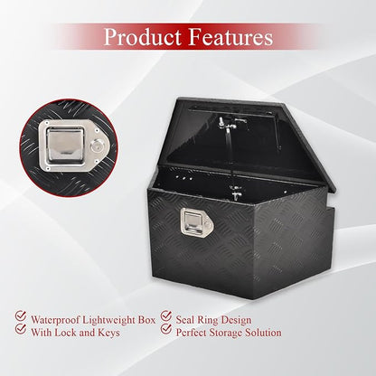 26'' Inch Aluminum Trailer Tongue Tool Box Truck Bed Toolbox Truck Trailer Chest Box Underbody Storage Organizer Waterproof Square Storage Organizer w/Lock & Keys Black(‎26" Lx13.3 Wx12 H)