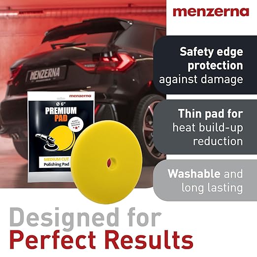 MENZERNA 6 Inch Polishing Pad Medium Cut for Medium Fine Polishing I Body Repair & Detailing Pads with Safety Edge & Velcro Attachment I Washable & Long Lasting I with Hole for Anti Heat Build-Up