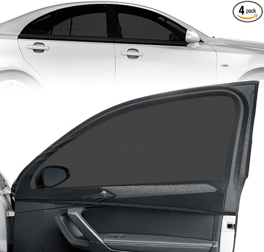 Car Window Shades for Sedan - 4 Pack Stretchy Sun Shade Mesh Side Car Window Screen Covers for Camping Family Baby Pet Anti-Mosquito Privacy Protection When Parking