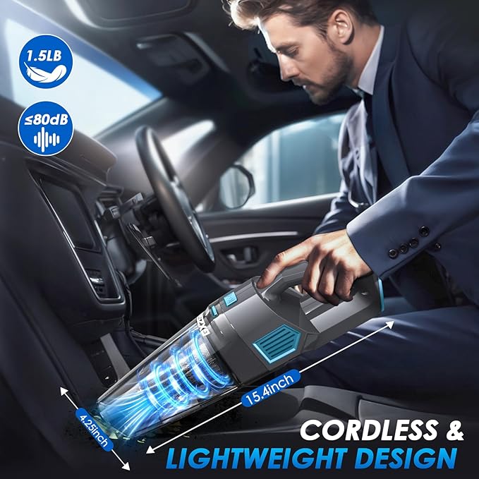 Gxzsk Handheld Vacuum Cordless, 15000PA Strong Suction Hand Held Car Vacuum Cleaner Rechargeable, Portable Hand Vacuum with Multi-Nozzles & Washable Filter for Home Office, Car, Pets
