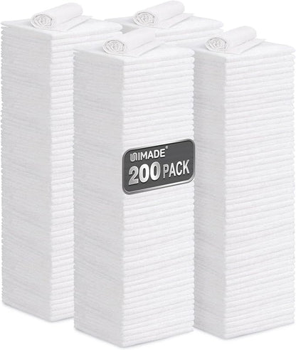 UNIMADE Shop Towel Rag, 200 Pack Reusable Rags Bulk Microfiber Cleaning Cloth Lint Free Towels for Car Kitchen Automotive Bar Mechanic Restaurant Garage, 11.5"x 11.5", White