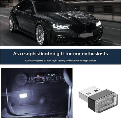 Dickno 4 PCS USB LED Car Interior Atmosphere Lamp, Portable Mini LED Night Light, Plug-in USB Interface Trunk Ambient Lighting Kit, Universal Vehicle Interior Accessories (White)