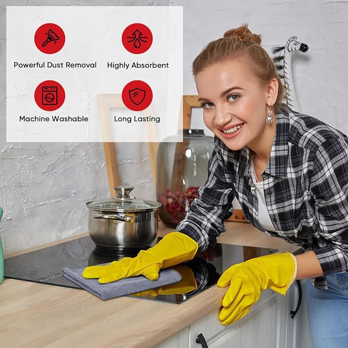 AIDEA Microfiber Cleaning Cloth 12 Pack, Microfiber Towels for Cars, Soft & Absorbent Cleaning Rags, Premium Lint Free Shop Towels for House, Kitchen, Car, 12inx16in, Grey