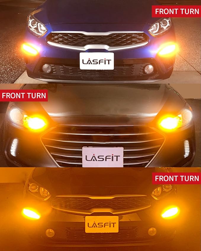 LASFIT T3 1157 LED Bulb Amber Built In Resistor Yellow Turn Signal CANBUS Error Free 500% Bright Blinker 1157A 1157NA 2057 2357 2357A 7528 1034 BAY15D Front DRL Parking Light Anti Hyper Flash(2pcs)