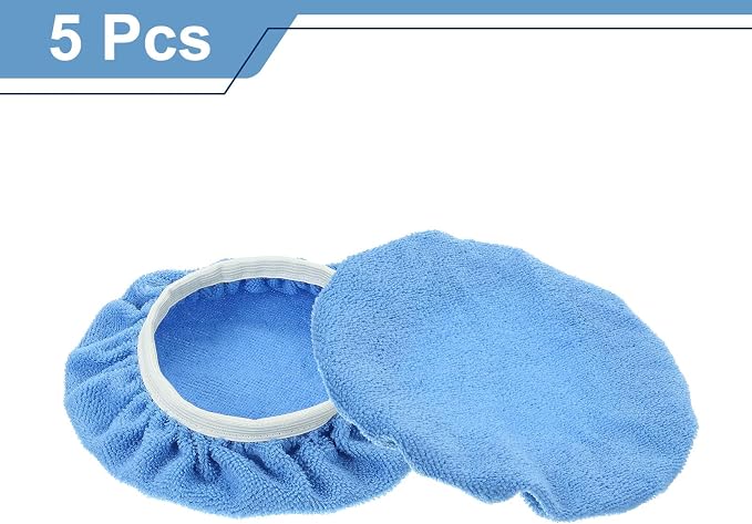 HARFINGTON 5pcs Car Polisher Bonnet Buffing Pad Micro-fiber Polishing Buffing Pad Cover for 9"-10" Car Buffer Bonnets Polisher, Light Blue