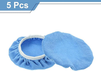 HARFINGTON 5pcs Car Polisher Bonnet Buffing Pad Micro-fiber Polishing Buffing Pad Cover for 9"-10" Car Buffer Bonnets Polisher, Light Blue