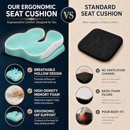 Seat Cushions for Office Chairs Wheelchair Cushion for Long Sitting Back Pain，Memory Foam Seat Car Computer Desk Chair Cushion，Coccyx Cushion for Tailbone Pain Relief Cushion Office Chair Green