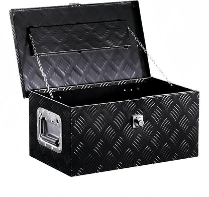 20x12x9.5 Inch Aluminum Truck Tool Box Heavy Duty Diamond Plate Pickup Tool Boxes Underbody Truck Bed Toolbox with Lock and Keys Suitable for Pickup RV Van Trailer Black