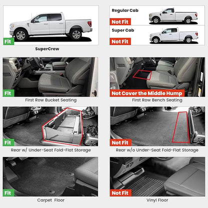 LASFIT Floor Mats for Ford F-150 2021-2026 | F150 Lightning 2022-2025 SuperCrew (Rear w/Fold Flat Storage) Carpet Floor All Weather Car Liners TPE Truck Mats - 1st and 2nd Row, 3pcs Black