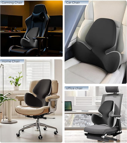 BEBAS Ergonomic Lumbar Support Pillow for Car - Memory Foam Back Cushion for Driving Seat - Comfort Lower Back Pain Relief, Fits Car Seats, Office Chairs, Sofa (BlackGray)