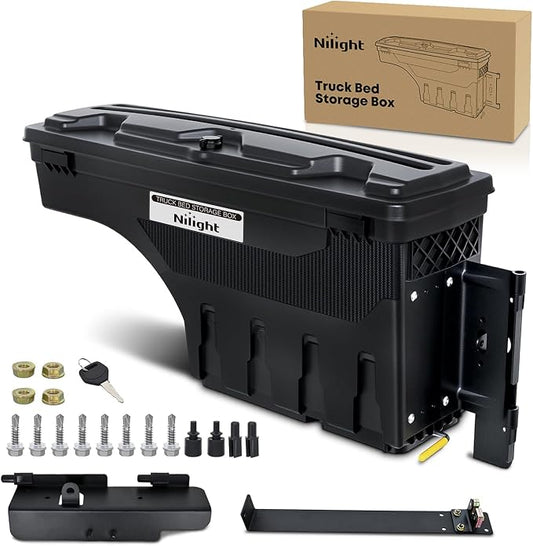 Nilight Truck Bed Tool Box Right Passenger Side Truck Tool Box Fit for Ford F-150 1999-2014 ABS Swing Case Truck Bed Storage Box with Lockable Lid Waterproof Wheel Well Toolbox Black