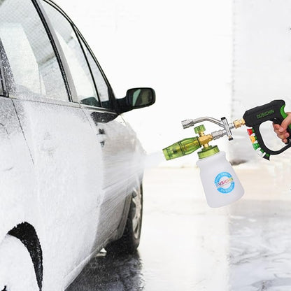 DUSICHIN Pressure Washer Gun Foam Cannon Dual Connector Shift Valve, Car Wash Foam Cannon Kit 1/4 Inch Quick Connector 5 Pressure Washer Nozzle Tips Build-in Design Work with A Pressure Washer DUS2703