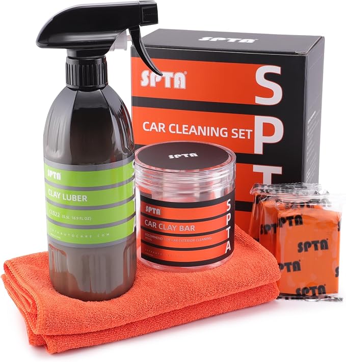Clay Bar and Luber Synthetic Lubricant Kit, SPTA 3 Pack 300g, Medium Duty Clay Bars Detailing Magic Clay Bar with 16oz Luber Synthetic Lubricant for Car Wash Car Detailing Clean,RV, Bus,Glass Cleaning