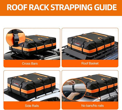 22 Cubic Feet Car Rooftop Cargo Carrier Roof Bag, Fit All Car with/Without Rack, 500D Waterproof PVC Includes Anti-Slip Mat, 6 Door Hooks, 10 Reinforced Straps for Road Trip/Outdoor/House Moving