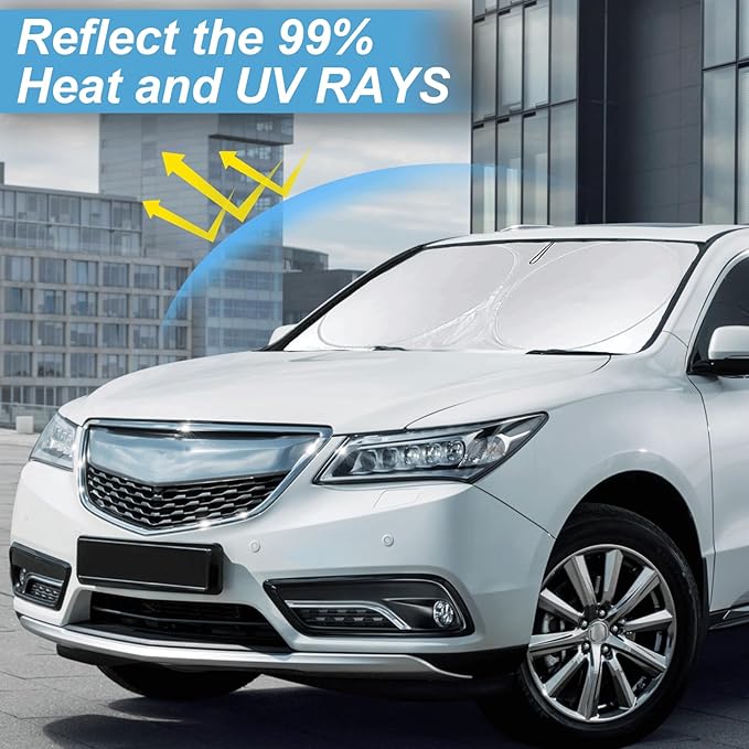 Custom Windshield Sunshade for Acura MDX Accessories 2021-2024 2025 2026 Front Window Shades Cover for Windshield Sun Visor Screen Protector 210T Reflective Blocks UV Rays Cool Car Accessories