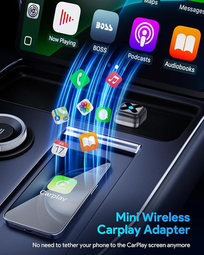 Wireless CarPlay Adapter, A9 Chip 5.8GHz WiFi Bluetooth 5.4, USB-A USB-C Extension Cable, Durable ABS+PC Shell, Auto Connect Converter for Car Entertainment